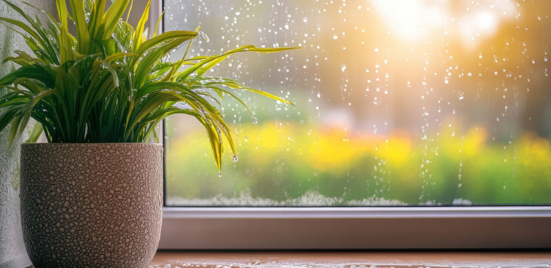 Agua filtrándose por el marco de una ventana en un día de lluvia